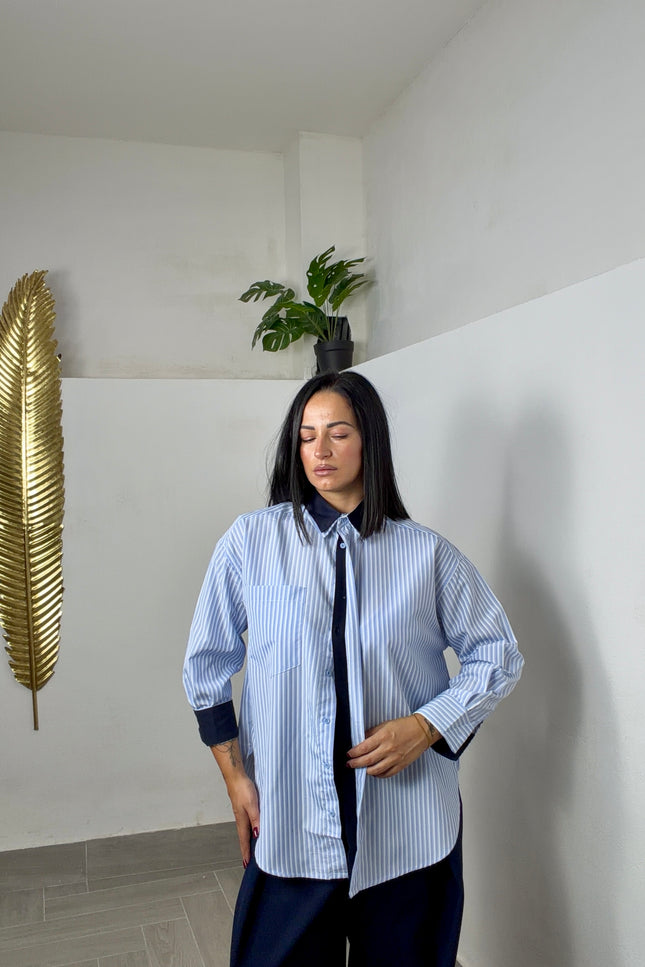 Camicia bicolor righe azzurra