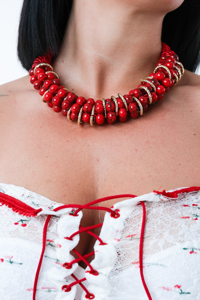 Collana perle e coralli rossa