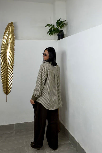 Camicione quadri over verde militare