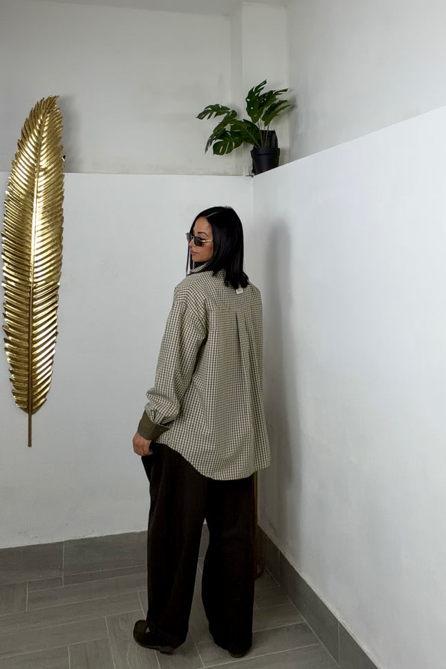 Camicione quadri over verde militare