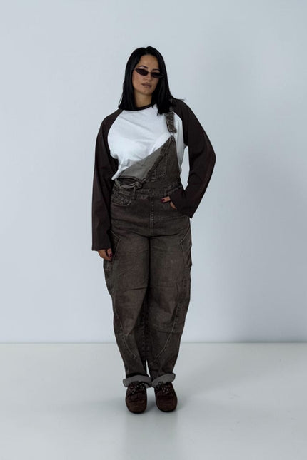 Salopette denim ballon cacao