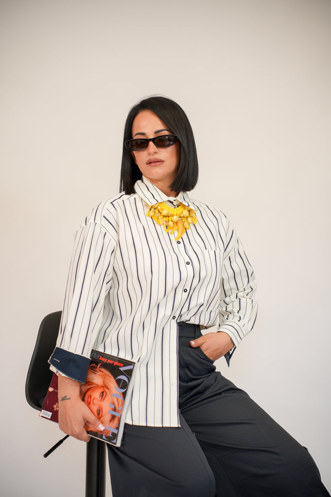 Camicia a righe blu navy