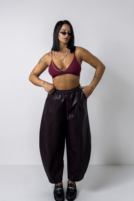 Pantalone ecopelle ballon bordeaux