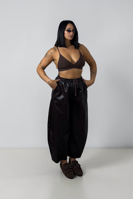 Pantalone ecopelle ballon cacao