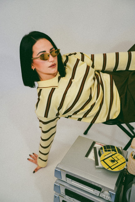 Maglia polo righe yellow/brown