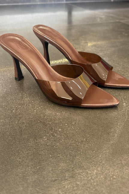Sandalo mule trasparenza cacao