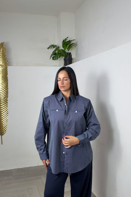 Camicione righe blu navy