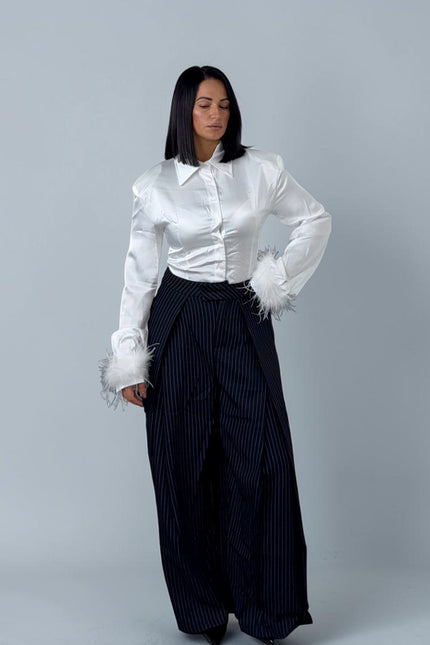 Pantaloni gamba larga gessati