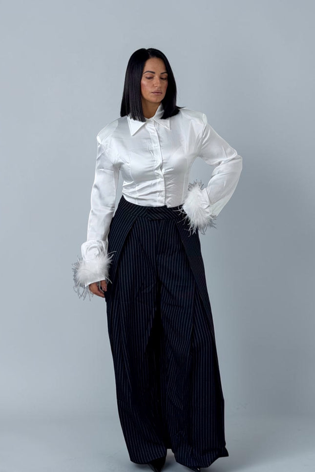 Pantaloni gamba larga gessati