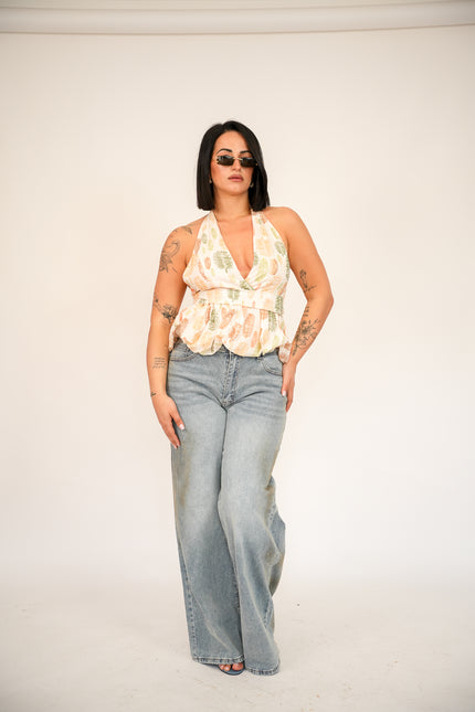 Jeans wide ballon sabbiato