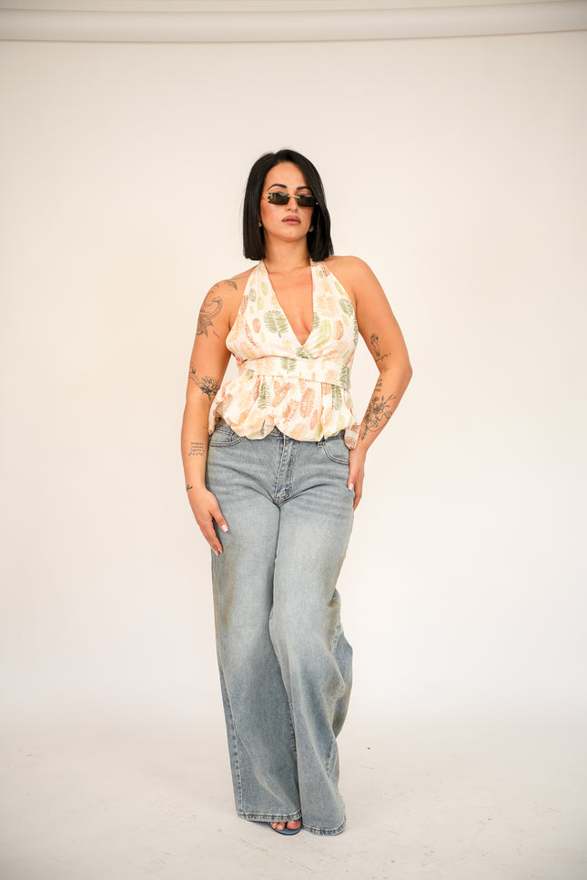 Jeans wide ballon sabbiato