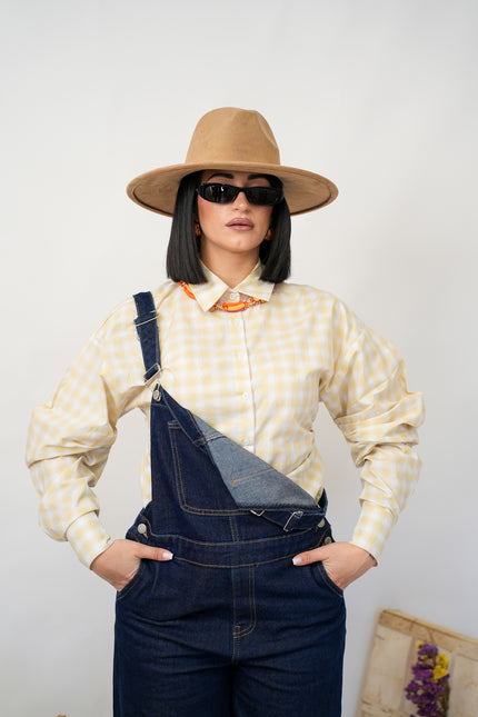 Camicia quadri gialla avvitata manica sbuffo