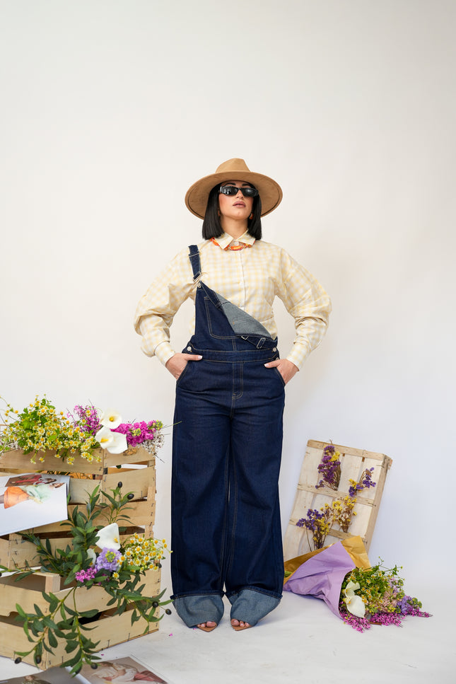 Salopette denim piegone